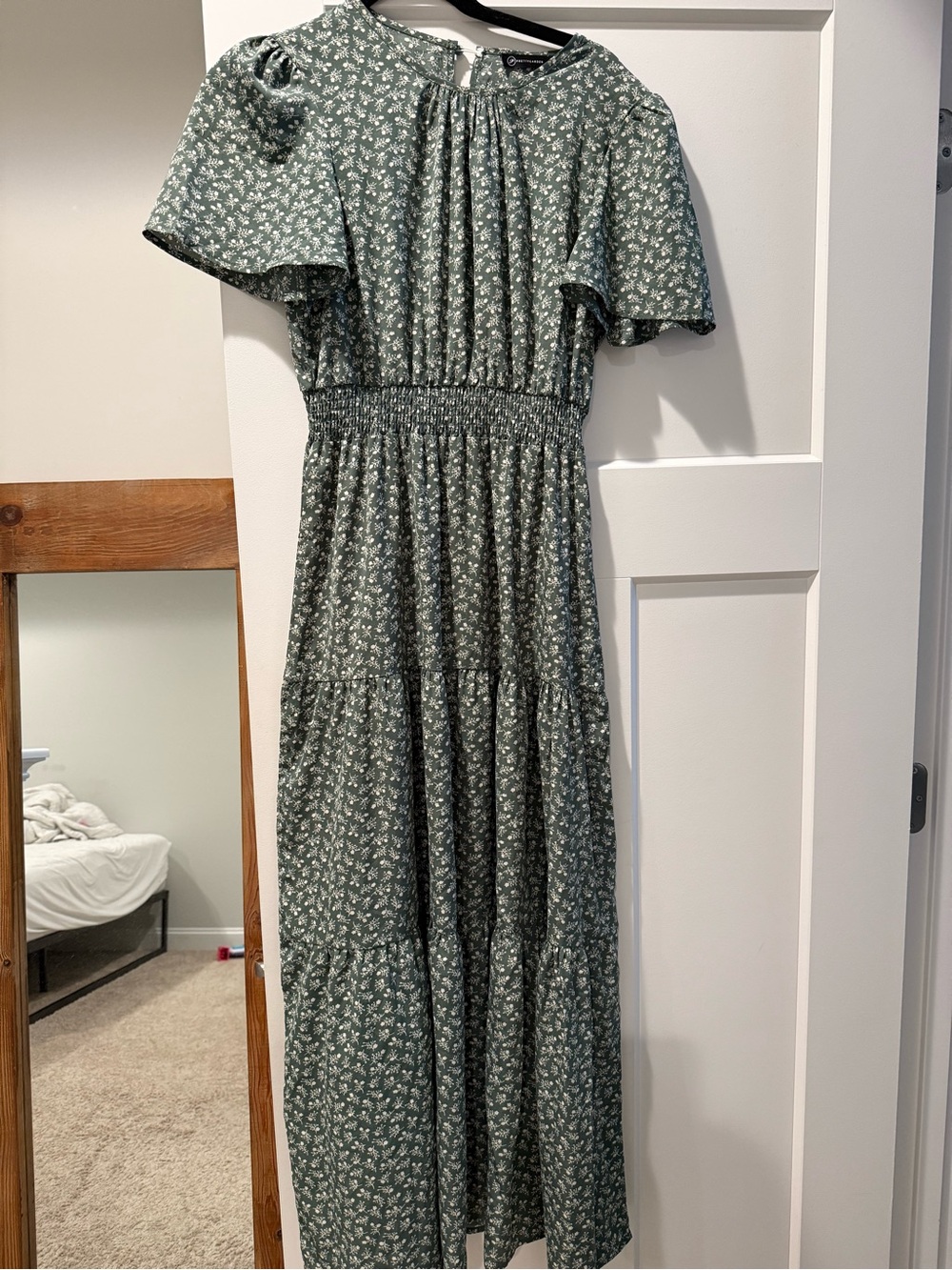 Green Floral Tiered Midi Dress
